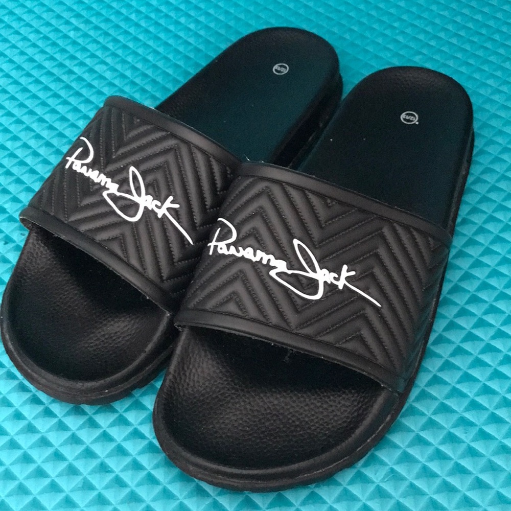 ❤️3X20 PANAMA JACK Mens chevron-quilted sport Black slide sandals | 12-13